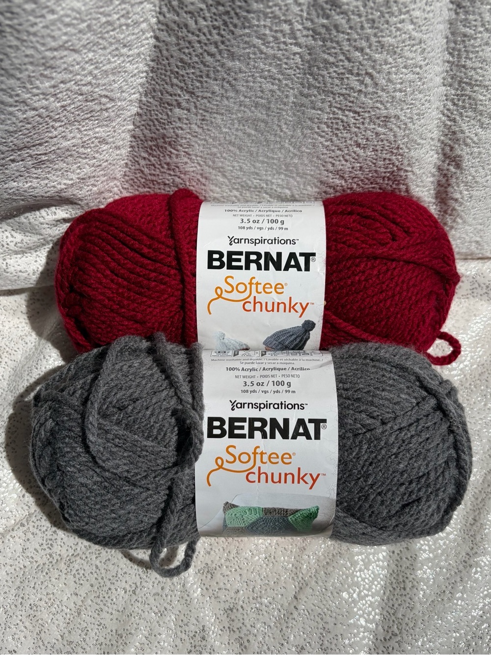 Bernat Yarnspirations Softee Chunky Brand yarn lot of 2 - 1 ea. True Grey & Vino